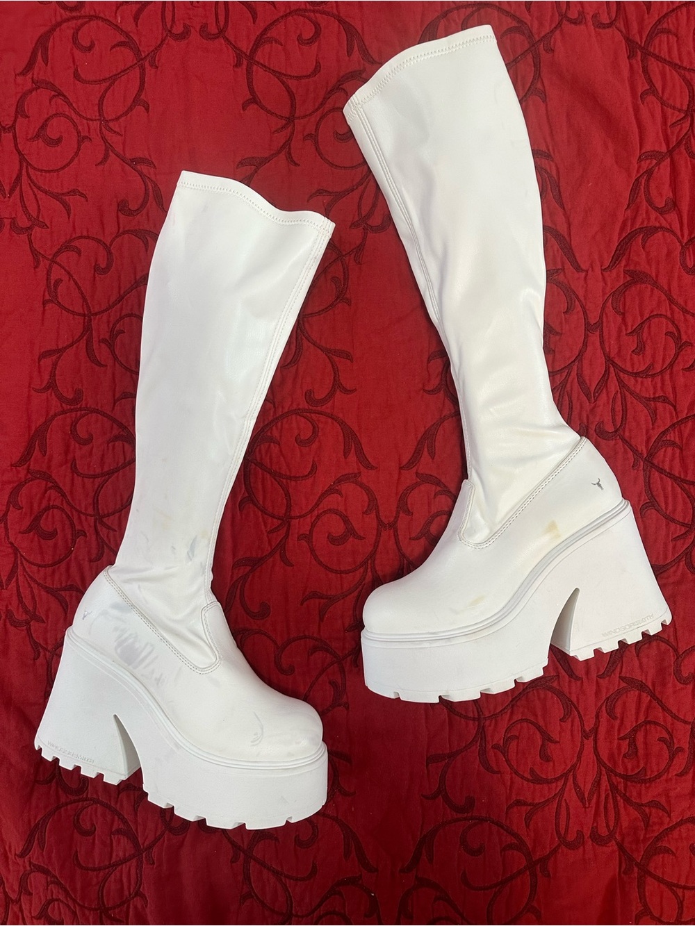 Dolls Kill White Knee-High Platform Boots - Picture 2 of 7